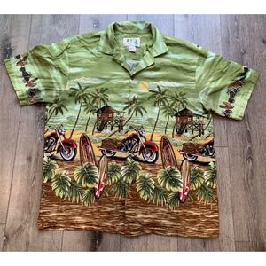 KY'S Aloha vintage Hawaiian Bikercore Shirt Tropical USA Resortwear Vacation-L